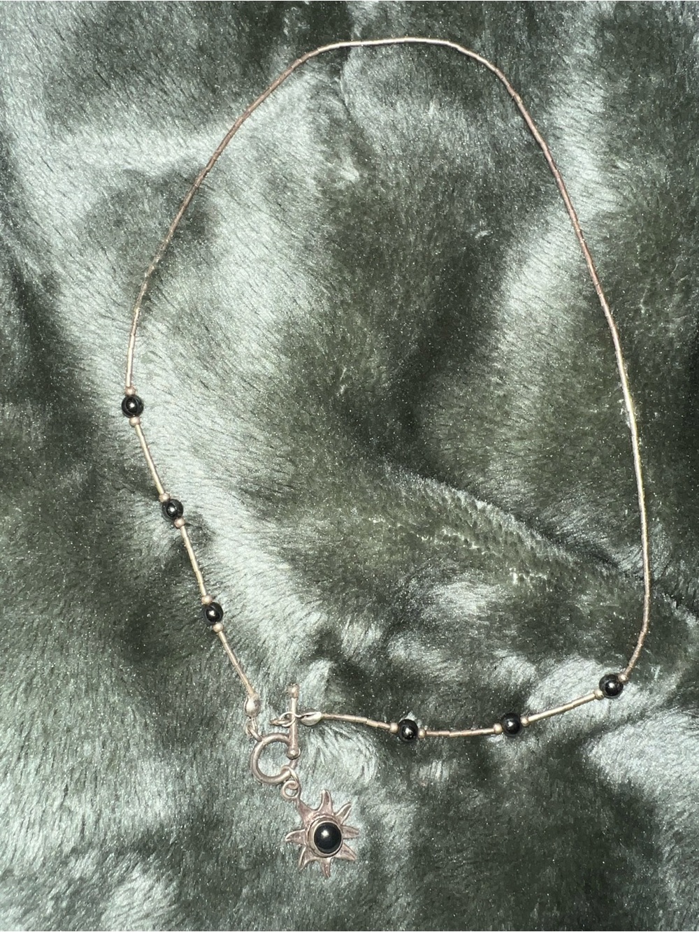 Delicate Black Bead Sun choker/Pendant Necklace - Sterling